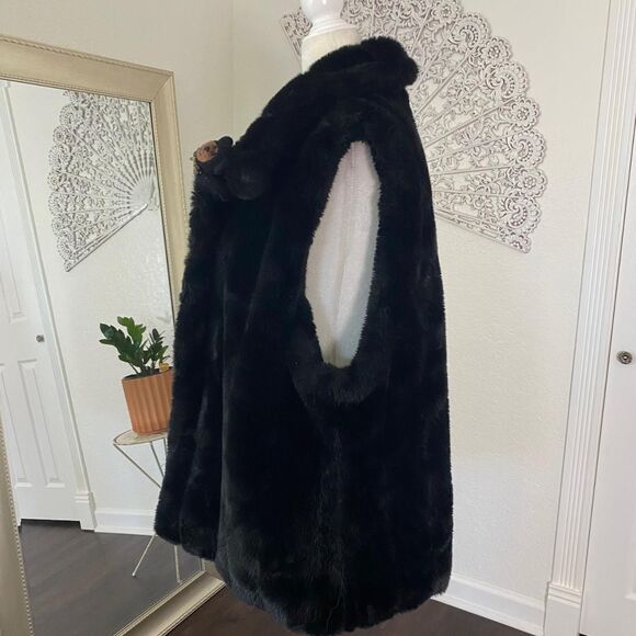 Vintage Casual Living Teddy Charm Thick Black Fuzzy Faux Fur Chunky Vest XL - Picture 5 of 8